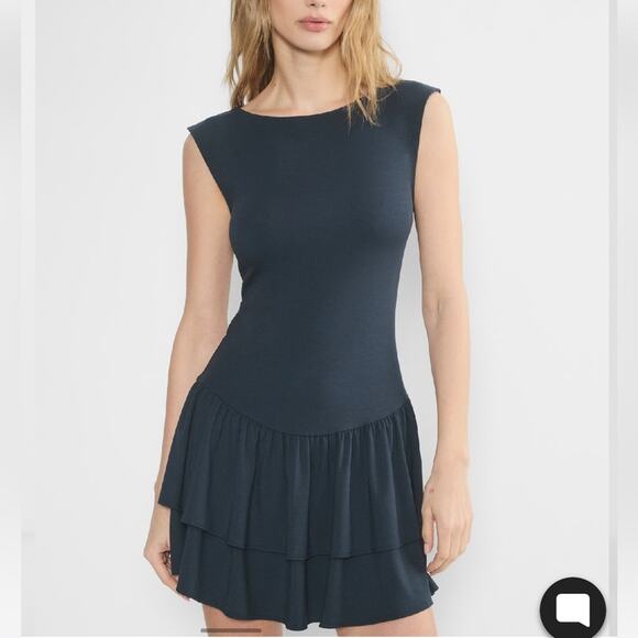 Aritzia Drop Waist Mini Dress Wilfred GoodLux Bloomsbury Dress Night Navy Large - Picture 4 of 12